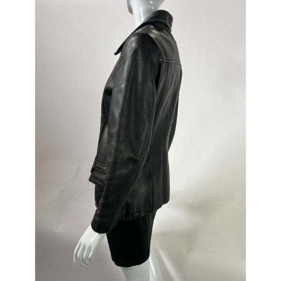 Vintage Guess Leather Jacket sz S Black Motorcycle Asymmetrical Zip Pockets Line - Picture 10 of 16